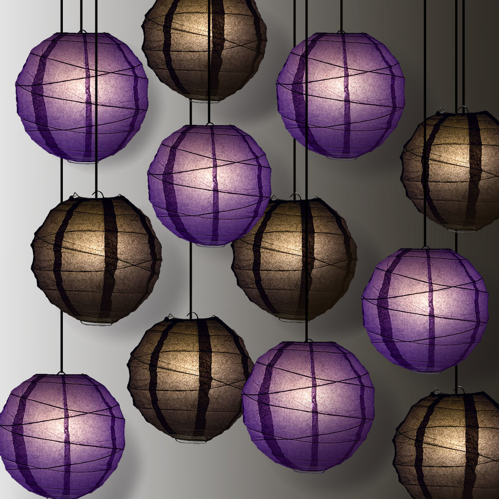 Halloween 12-Piece Black / Purple Pumpkin Paper Lantern Party Pack Set, Assorted Hanging Decoration - PaperLanternStore.com - Paper Lanterns, Decor, Party Lights &amp; More