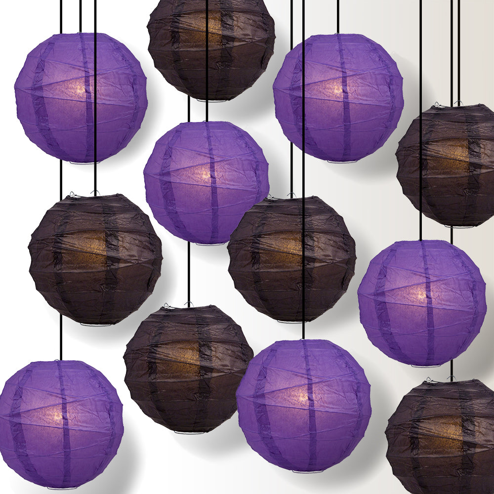 Halloween 12-Piece Black / Purple Pumpkin Paper Lantern Party Pack Set, Assorted Hanging Decoration - PaperLanternStore.com - Paper Lanterns, Decor, Party Lights & More