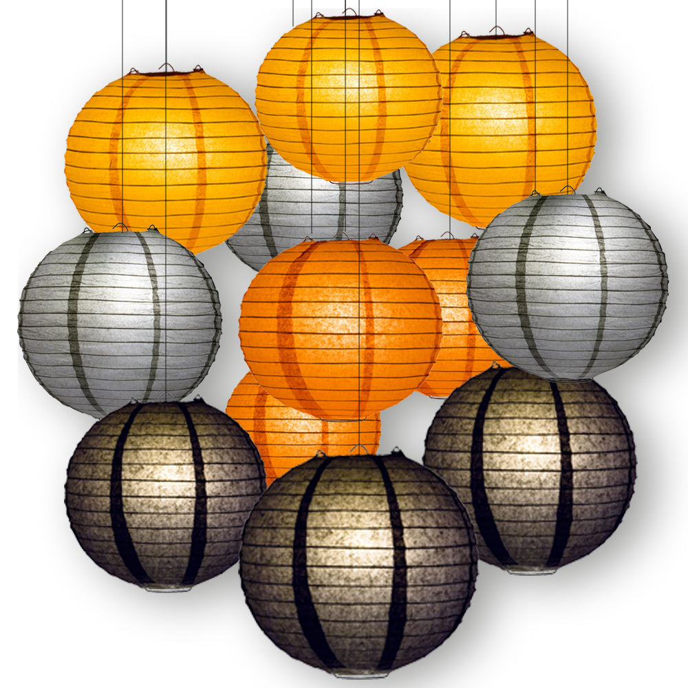 Halloween Celebration Party Pack Parallel Ribbed Paper Lantern Combo Set (12 pc Set) - PaperLanternStore.com - Paper Lanterns, Decor, Party Lights &amp; More