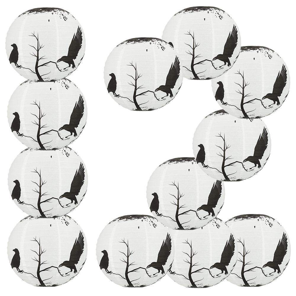 12 PACK | 14&quot; Halloween Crows Scary Black Birds Paper Lantern, Hanging Decoration - PaperLanternStore.com - Paper Lanterns, Decor, Party Lights &amp; More