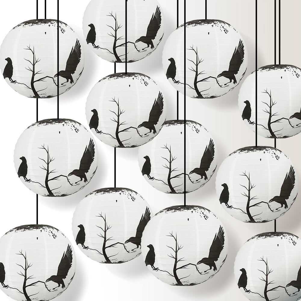 12 PACK | 14&quot; Halloween Crows Scary Black Birds Paper Lantern, Hanging Decoration - PaperLanternStore.com - Paper Lanterns, Decor, Party Lights &amp; More