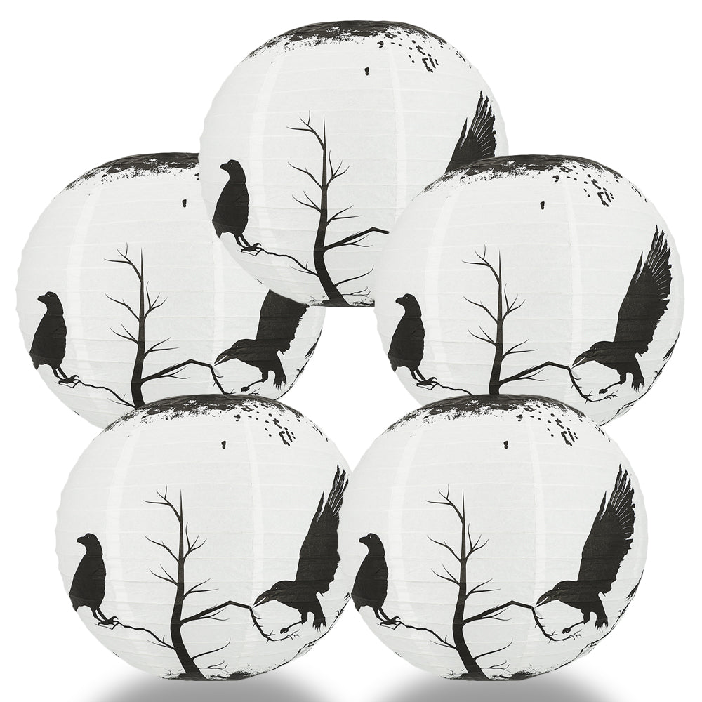 5 PACK | 14" Halloween Crows Scary Black Birds Paper Lantern, Hanging Decoration - PaperLanternStore.com - Paper Lanterns, Decor, Party Lights & More