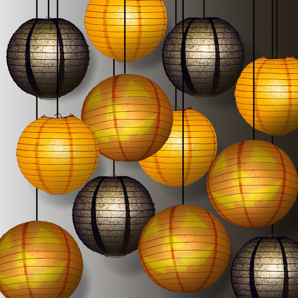 Halloween 12-Piece Jack-o-Lantern Pumpkin Paper Lantern Party Pack Set, Assorted Hanging Decoration - PaperLanternStore.com - Paper Lanterns, Decor, Party Lights &amp; More