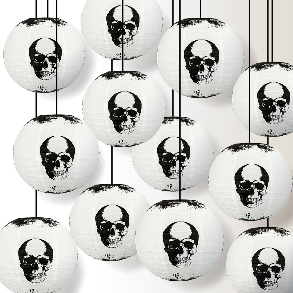 12 PACK | 14" Halloween Skull Skeleton Face Paper Lantern, Hanging Decoration - PaperLanternStore.com - Paper Lanterns, Decor, Party Lights & More