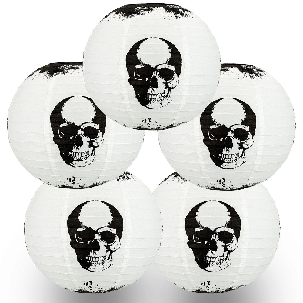 5 PACK | 14" Halloween Skull Skeleton Face Paper Lantern, Hanging Decoration - PaperLanternStore.com - Paper Lanterns, Decor, Party Lights & More