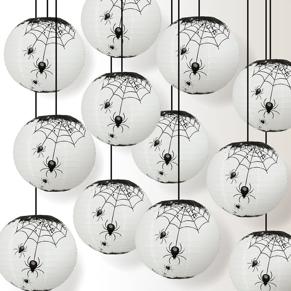12 PACK | 14 Inch Halloween Spiders Spooky Bug Webs Paper Lantern ...