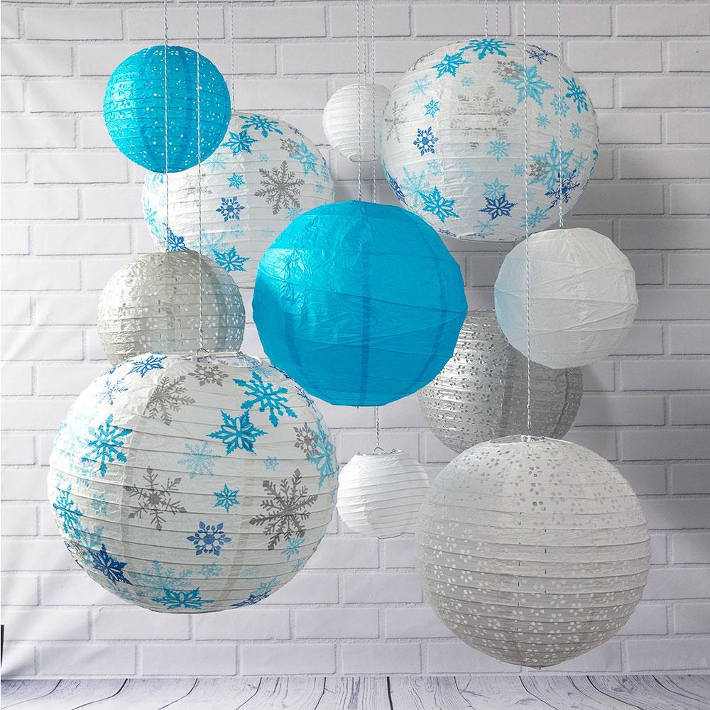 11-pc Frozen Wonderland Holiday Christmas Snowflake Party Pack Paper Lanterns Combo Set - PaperLanternStore.com - Paper Lanterns, Decor, Party Lights &amp; More