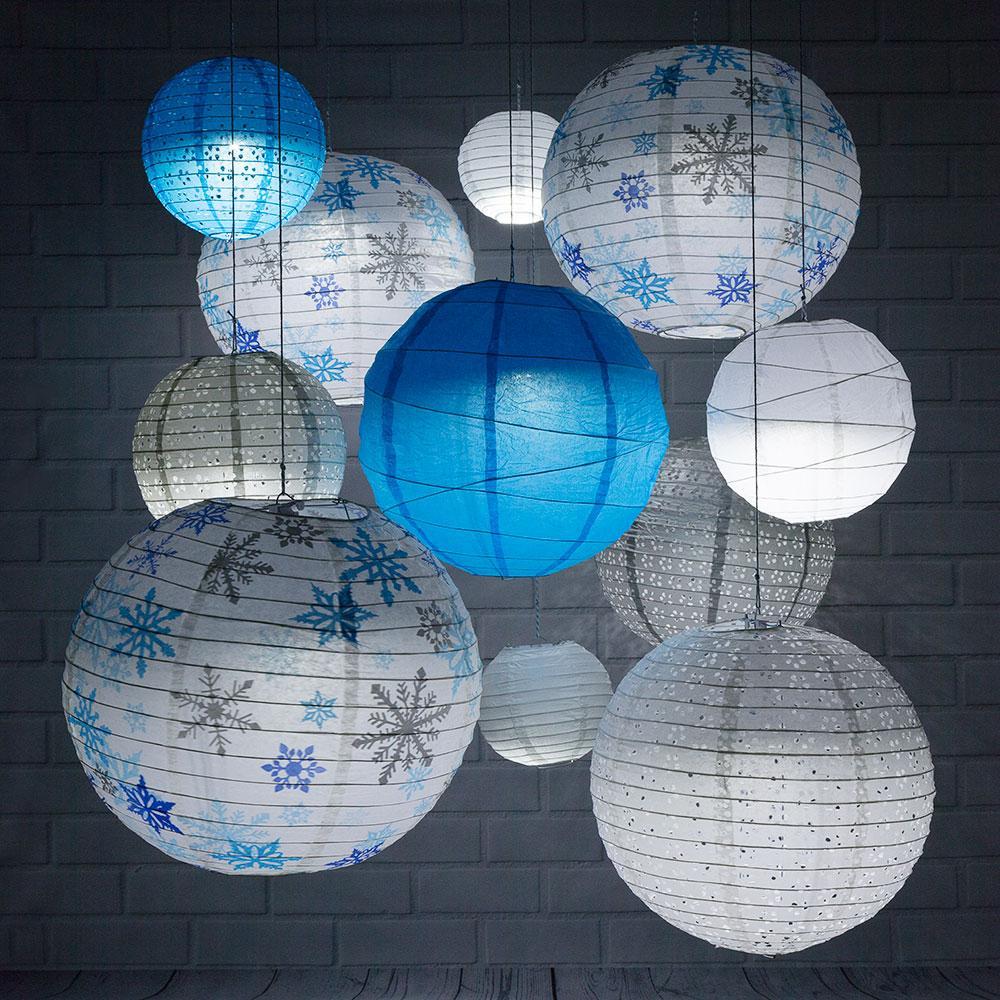 11-pc Frozen Wonderland Holiday Christmas Snowflake Party Pack Paper Lanterns Combo Set - PaperLanternStore.com - Paper Lanterns, Decor, Party Lights &amp; More