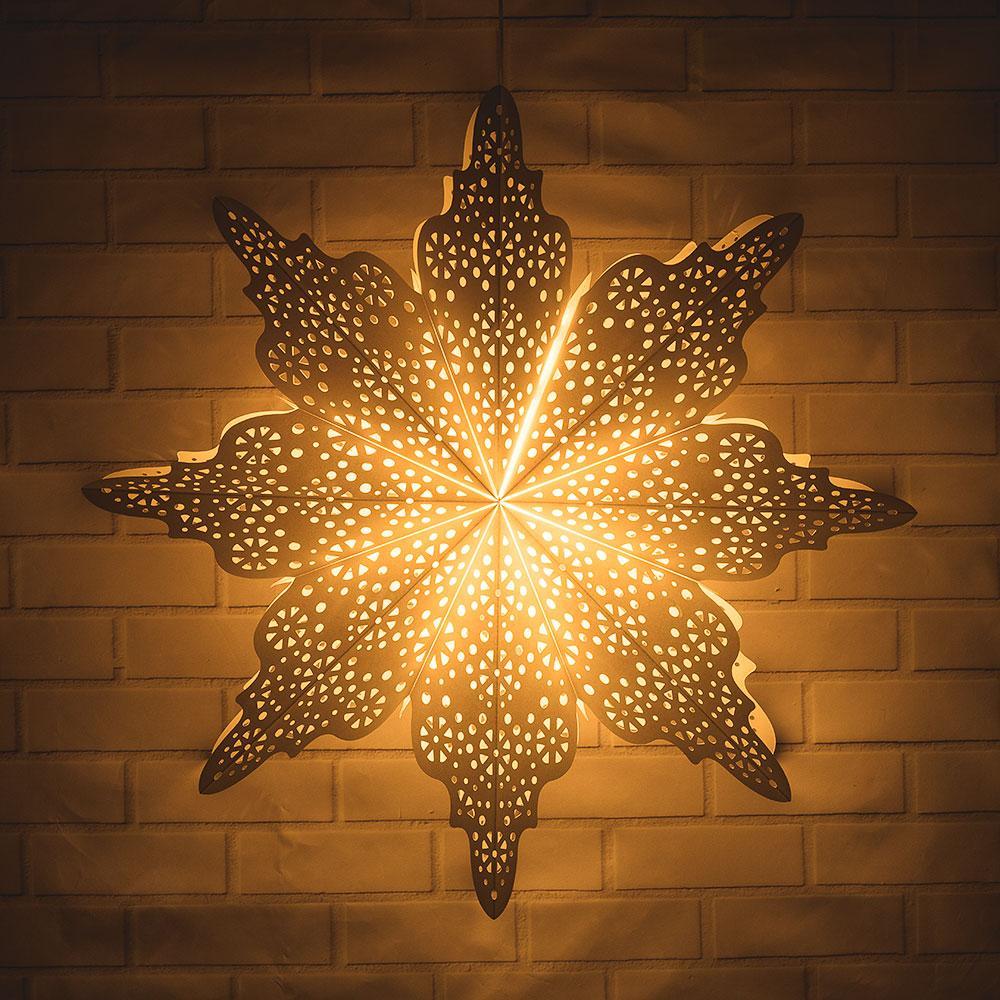 Quasimoon 26 inch White Blizzard Wreath Snowflake Paper Star Lantern, Hanging - Great with or Without Lights - Ideal for Holiday and Snowflake