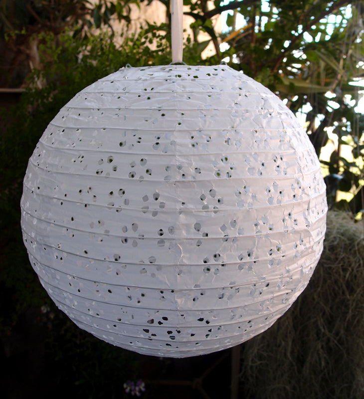 16&quot; Round Eyelet Lace Look Paper Lantern - White - PaperLanternStore.com - Paper Lanterns, Decor, Party Lights &amp; More