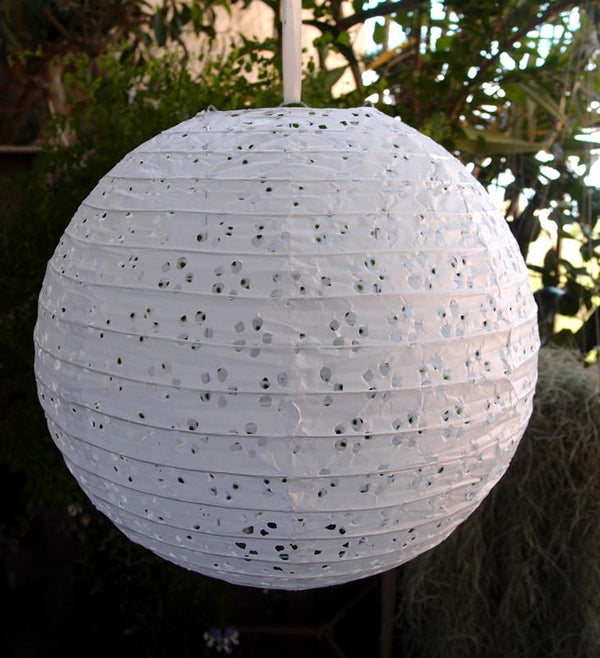 6/8/10" White Eyelet Lace Look Round Paper Lanterns, Even Ribbing (3-Pack Cluster) - PaperLanternStore.com - Paper Lanterns, Decor, Party Lights & More