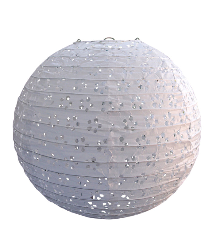 12&quot; Round Eyelet Lace Look Paper Lantern - White - PaperLanternStore.com - Paper Lanterns, Decor, Party Lights &amp; More