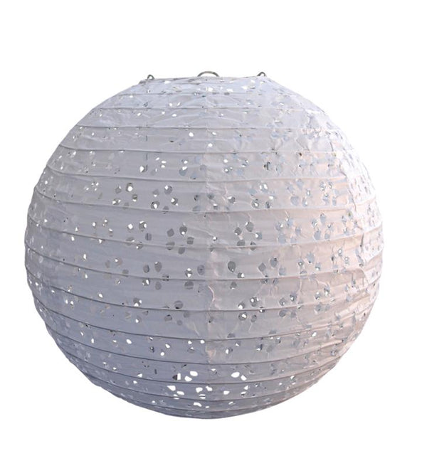 6/8/10&quot; White Eyelet Lace Look Round Paper Lanterns, Even Ribbing (3-Pack Cluster) - PaperLanternStore.com - Paper Lanterns, Decor, Party Lights &amp; More