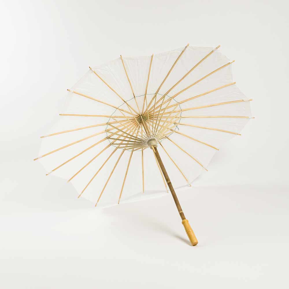 32" White Paper Parasol Umbrella, Scallop Blossom Shaped - PaperLanternStore.com - Paper Lanterns, Decor, Party Lights & More