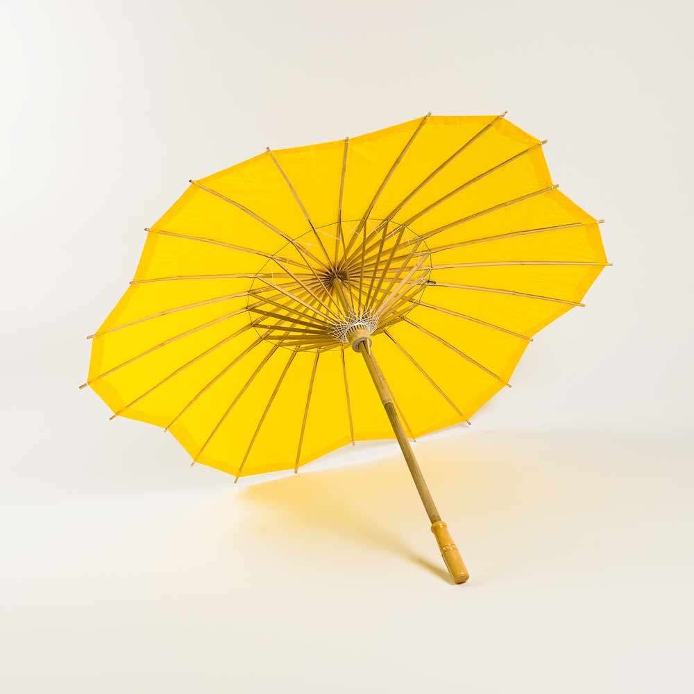 32&quot; Yellow Paper Parasol Umbrella, Scallop Blossom Shaped - PaperLanternStore.com - Paper Lanterns, Decor, Party Lights &amp; More