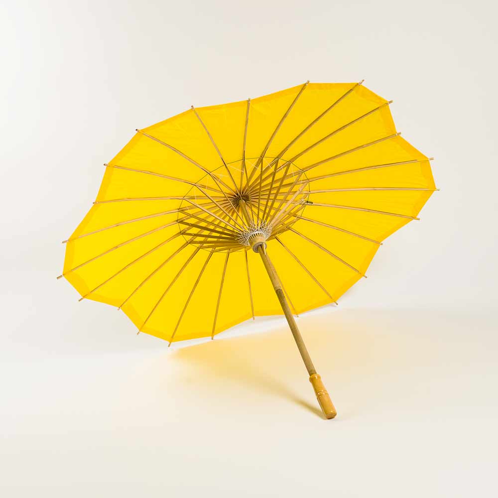 32" Yellow Paper Parasol Umbrella, Scallop Blossom Shaped - PaperLanternStore.com - Paper Lanterns, Decor, Party Lights & More