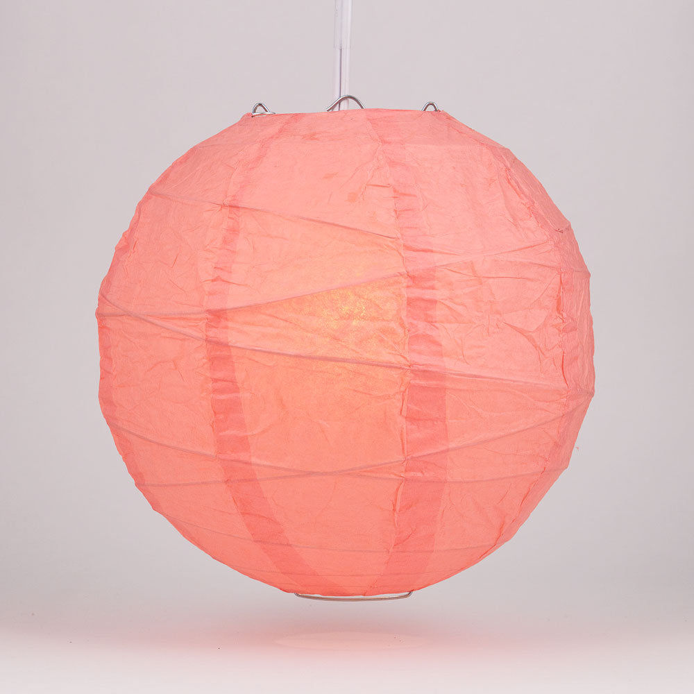 16&quot; Roseate / Pink Coral Round Paper Lantern, Crisscross Ribbing, Chinese Hanging Wedding &amp; Party Decoration - PaperLanternStore.com - Paper Lanterns, Decor, Party Lights &amp; More