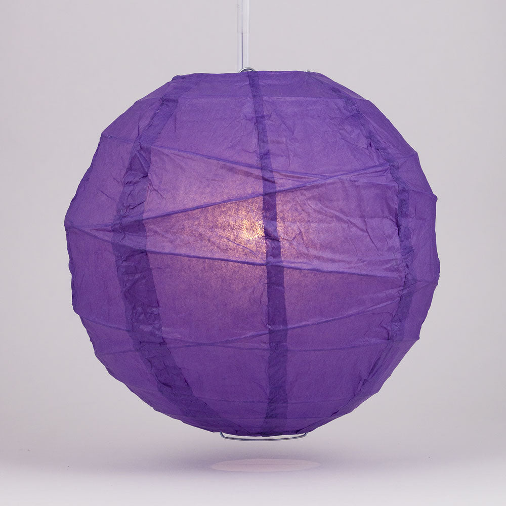 14 Inch Royal Purple Round Paper Lantern, Crisscross Ribbing, Hanging
