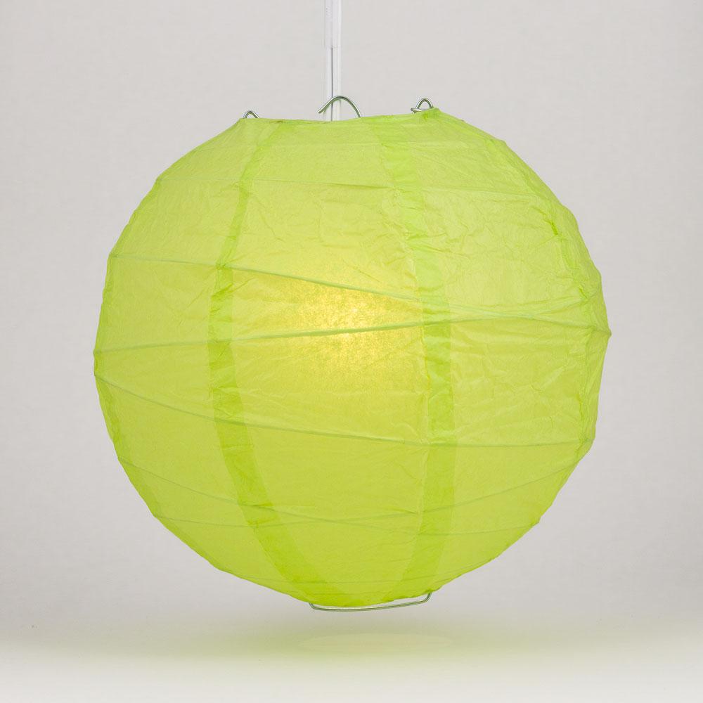 BULK PACK (5) 16&quot; Light Lime Green Round Paper Lantern, Crisscross Ribbing, Chinese Hanging Wedding &amp; Party Decoration