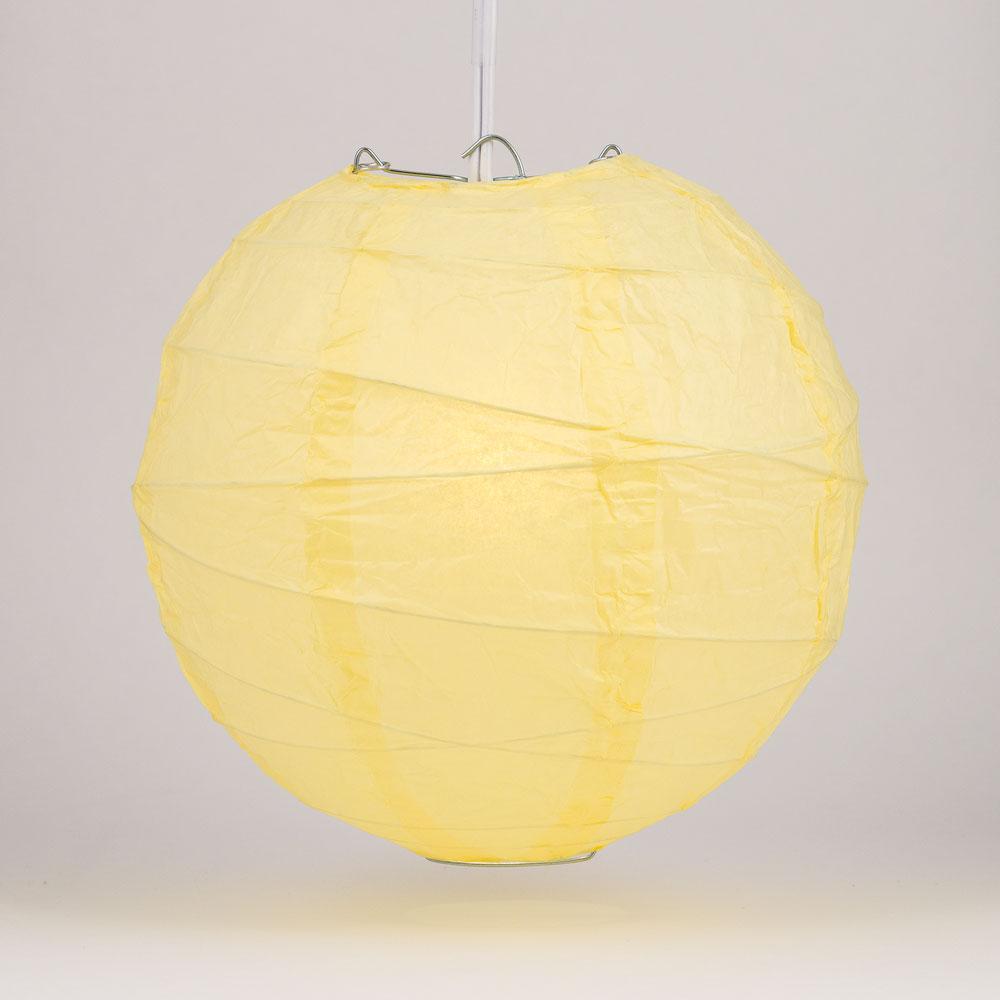 20&quot; Lemon Yellow Chiffon Round Paper Lantern, Crisscross Ribbing, Chinese Hanging Wedding &amp; Party Decoration