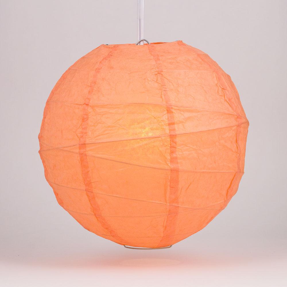 BULK PACK (12) 24&quot; Peach / Orange Coral Round Paper Lantern, Crisscross Ribbing, Chinese Hanging Wedding &amp; Party Decoration