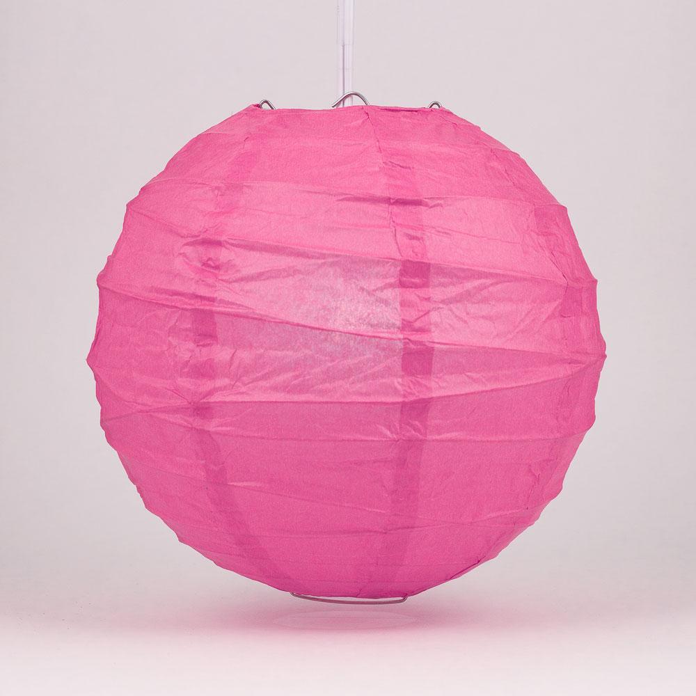 BULK PACK (12) 16&quot; Fuchsia / Hot Pink Round Paper Lantern, Crisscross Ribbing, Chinese Hanging Wedding &amp; Party Decoration