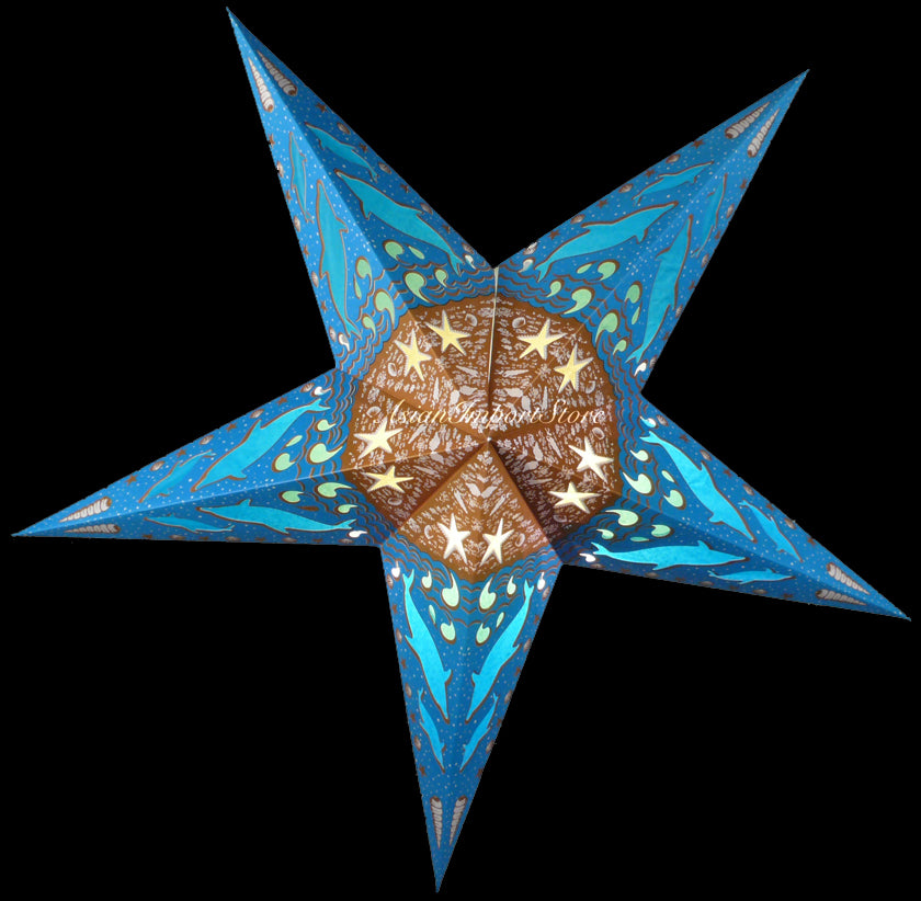 24" Blue Dolphins Paper Star Lantern, Chinese Hanging Wedding & Party Decoration - PaperLanternStore.com - Paper Lanterns, Decor, Party Lights & More