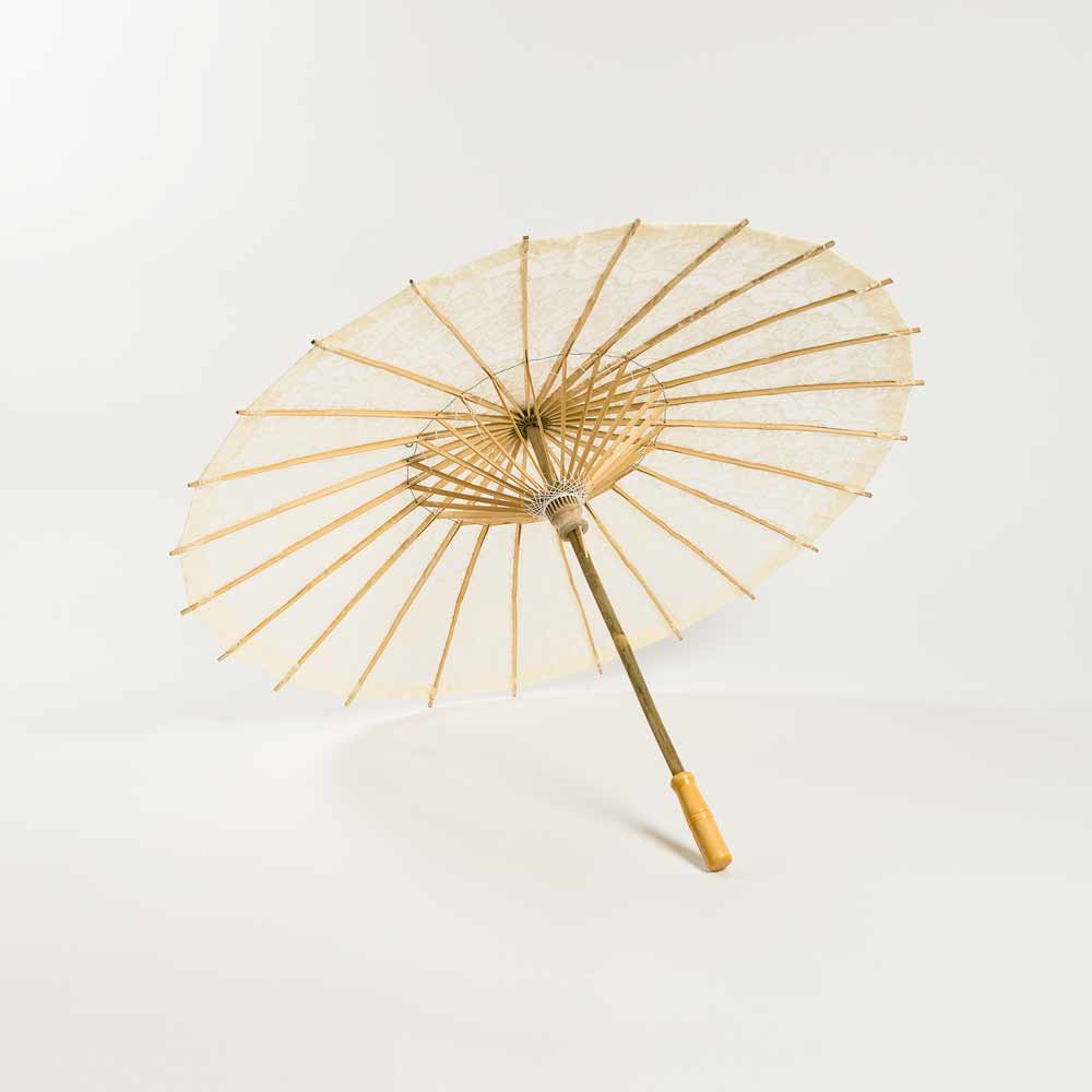 28&quot; Beige / Ivory Lace Cotton Fabric Bamboo Parasol Umbrella - PaperLanternStore.com - Paper Lanterns, Decor, Party Lights &amp; More