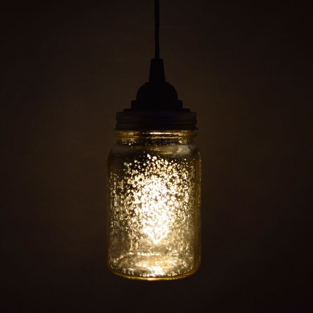 Gold Mercury Glass Mason Jar Pendant Light Kit, Regular Mouth, White Cord, 15FT - PaperLanternStore.com - Paper Lanterns, Decor, Party Lights &amp; More