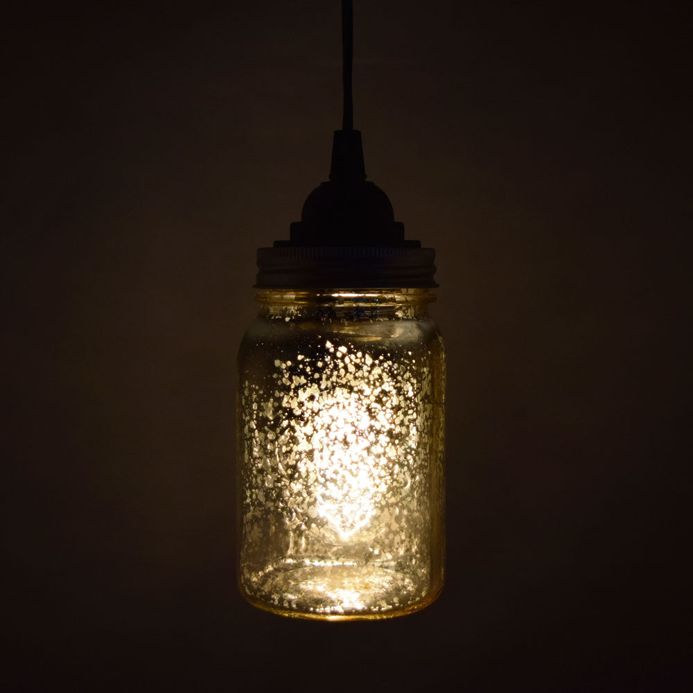 Gold Mercury Glass Mason Jar Pendant Light Kit, Regular Mouth, White Cord, 15FT - PaperLanternStore.com - Paper Lanterns, Decor, Party Lights & More