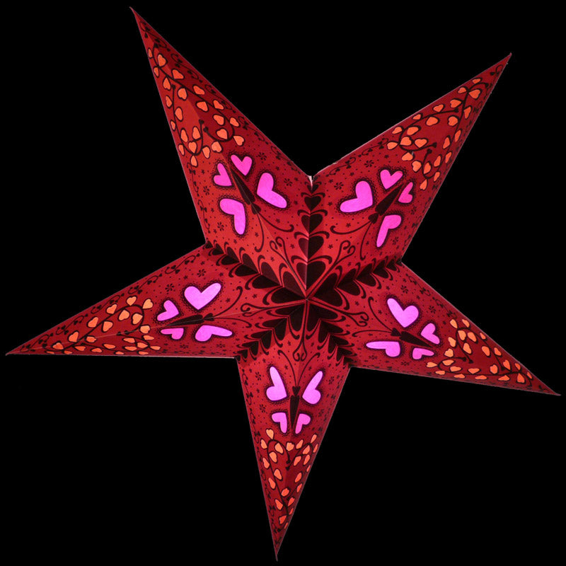24" Red Butterfly w/ Hearts Paper Star Lantern, Chinese Hanging Wedding & Party Decoration - PaperLanternStore.com - Paper Lanterns, Decor, Party Lights & More