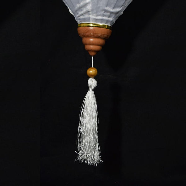 Large White Vietnamese Silk Lantern, Garlic Umbrella Shaped - PaperLanternStore.com - Paper Lanterns, Decor, Party Lights & More