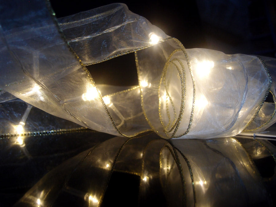 30 LED Warm White Organza Ribbon Light, 8.5 FT Battery Operated - PaperLanternStore.com - Paper Lanterns, Decor, Party Lights &amp; More