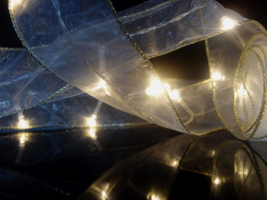 30 LED Warm White Organza Ribbon Light, 8.5 FT Battery Operated - PaperLanternStore.com - Paper Lanterns, Decor, Party Lights &amp; More