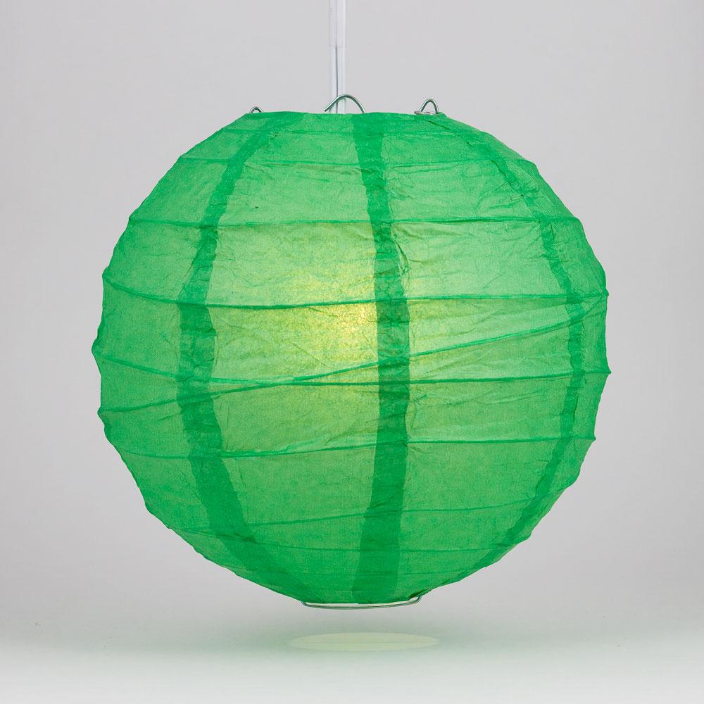 BULK PACK (5) 24&quot; Emerald Green Round Paper Lantern, Crisscross Ribbing, Chinese Hanging Wedding &amp; Party Decoration