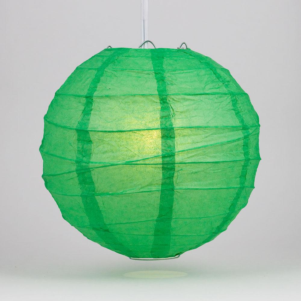 BULK PACK (12) 24&quot; Emerald Green Round Paper Lantern, Crisscross Ribbing, Chinese Hanging Wedding &amp; Party Decoration