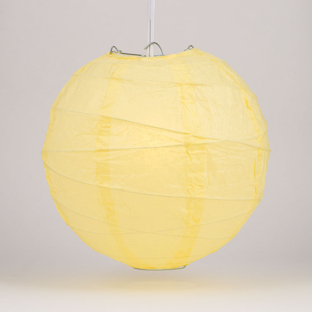 24&quot; Lemon Yellow Chiffon Round Paper Lantern, Crisscross Ribbing, Chinese Hanging Wedding &amp; Party Decoration - PaperLanternStore.com - Paper Lanterns, Decor, Party Lights &amp; More