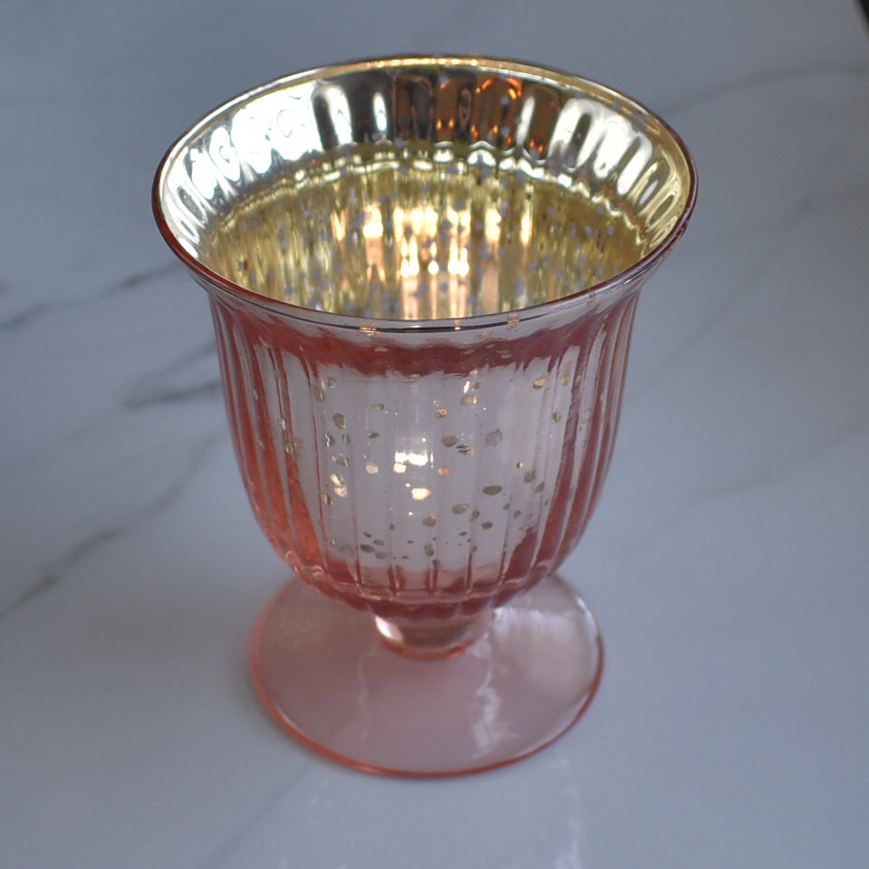 6 Pack | Vintage Mercury Glass Candle Holders (5-Inch, Emma Design, Fluted Urn, Rose Gold Pink) - Decorative Candle Holder - For Home Decor, Party Decorations, and Wedding Centerpieces - PaperLanternStore.com - Paper Lanterns, Decor, Party Lights &amp; More