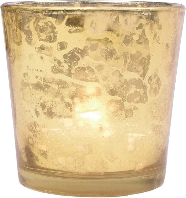 24 Pack | Vintage Mercury Glass Candle Holders (2.5-Inch, Lila Design, Liquid Motif, Gold) - For Use with Tea Lights - For Parties, Weddings and Homes - PaperLanternStore.com - Paper Lanterns, Decor, Party Lights &amp; More