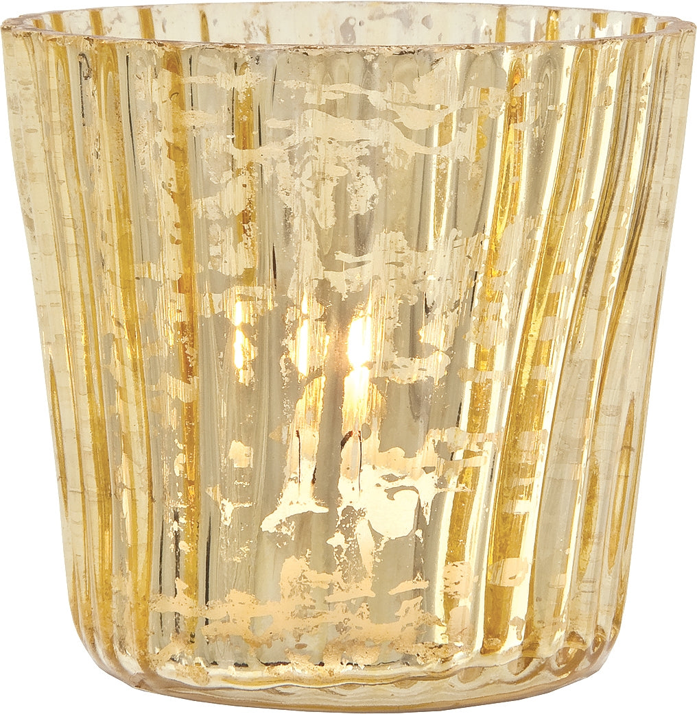 24 Pack | Vintage Mercury Glass Candle Holders (3-Inch, Caroline Design, Vertical Motif, Gold) - For use with Tea Lights - Home Decor, Parties and Wedding Decorations - PaperLanternStore.com - Paper Lanterns, Decor, Party Lights &amp; More