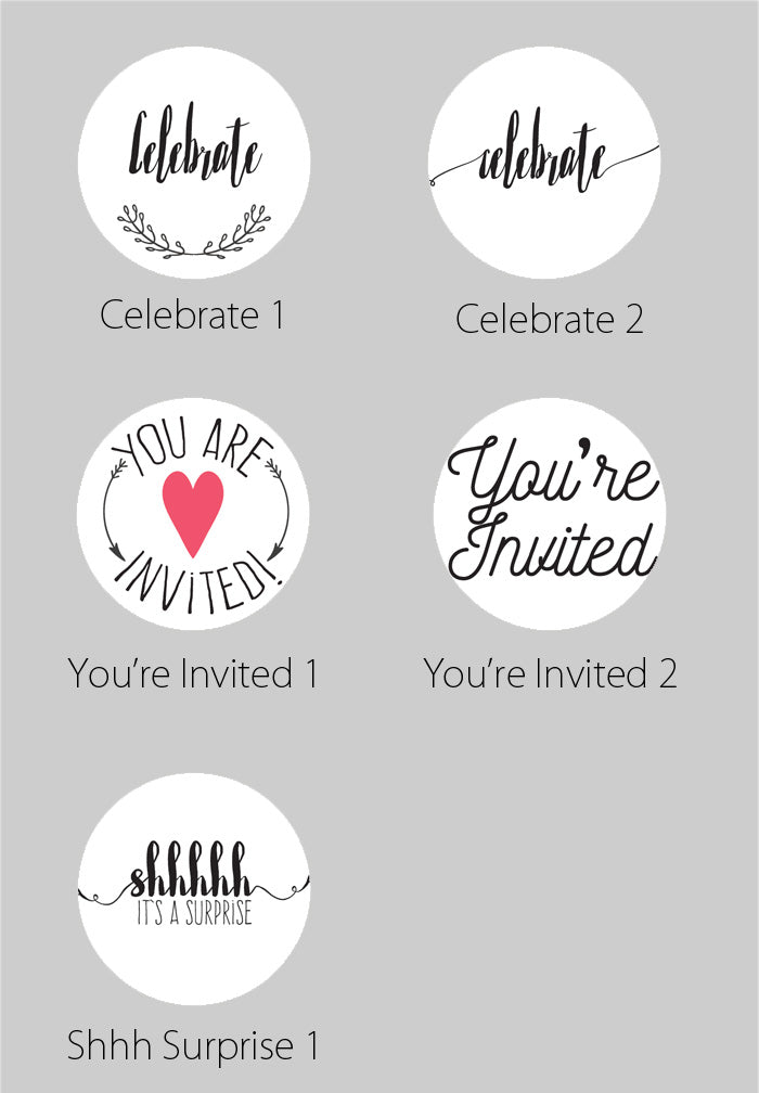 2.5 Inch Invitation Themed Circle Label Stickers for Party Favors &amp; Invitations (Pre-Set Designed, 24 Labels) - PaperLanternStore.com - Paper Lanterns, Decor, Party Lights &amp; More