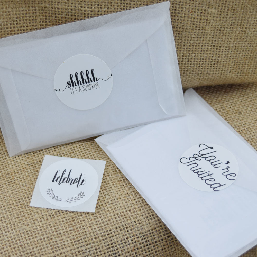 2.5 Inch Invitation Themed Circle Label Stickers for Party Favors &amp; Invitations (Pre-Set Designed, 24 Labels) - PaperLanternStore.com - Paper Lanterns, Decor, Party Lights &amp; More