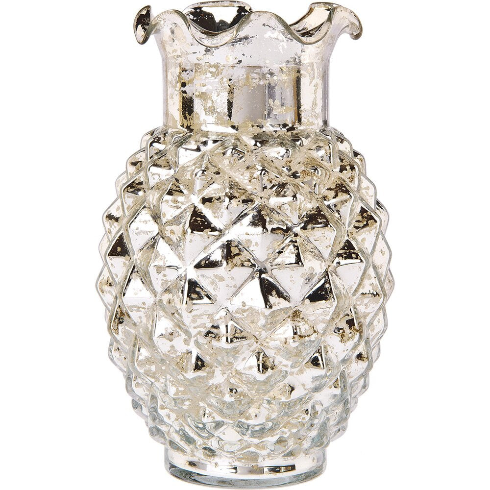 Vintage Mercury Glass Vase (6-Inch, Willa Ruffled Pineapple Design, Silver) - Decorative Flower Vase - For Home Decor and Wedding Centerpieces - PaperLanternStore.com - Paper Lanterns, Decor, Party Lights & More