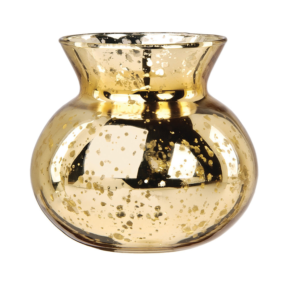 Vintage Mercury Glass Vase (4-Inch, Clara Pot Belly Design, Gold) - Decorative Flower Vase - For Home Decor, Party Decorations, and Wedding Centerpieces - PaperLanternStore.com - Paper Lanterns, Decor, Party Lights &amp; More