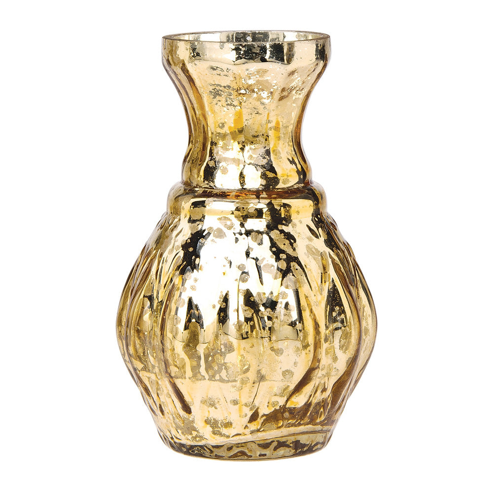 4 Pack | Vintage Mercury Glass Vase (4-Inch, Bernadette Mini Ribbed Design, Gold) - Decorative Flower Vase - For Home Decor and Wedding Centerpieces - PaperLanternStore.com - Paper Lanterns, Decor, Party Lights &amp; More