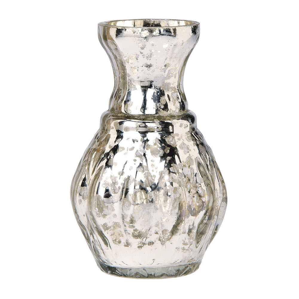 2 PACK | Vintage Mercury Glass Vase (4-Inch, Bernadette Mini Ribbed Design, Silver) - Decorative Flower Vase - PaperLanternStore.com - Paper Lanterns, Decor, Party Lights & More