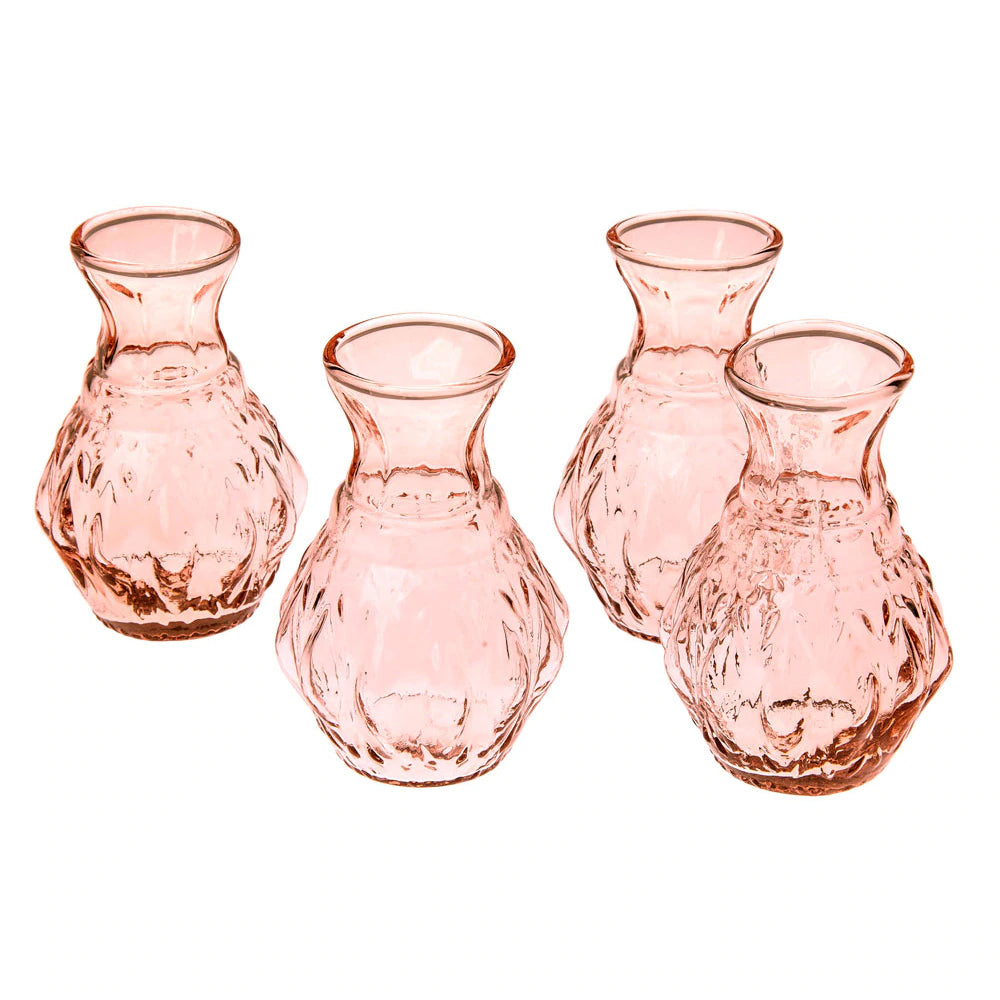 4 Pack | Vintage Pink Glass Vase (4-Inch, Bernadette Mini Ribbed Design) - Decorative Flower Vase - For Home Decor and Wedding Centerpieces - PaperLanternStore.com - Paper Lanterns, Decor, Party Lights &amp; More