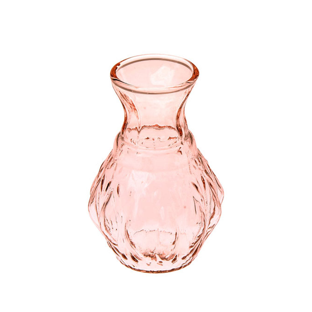 Vintage Pink Glass Vase (4-Inch, Bernadette Mini Ribbed Design) - Decorative Flower Vase - For Home Decor and Wedding Centerpieces - PaperLanternStore.com - Paper Lanterns, Decor, Party Lights & More