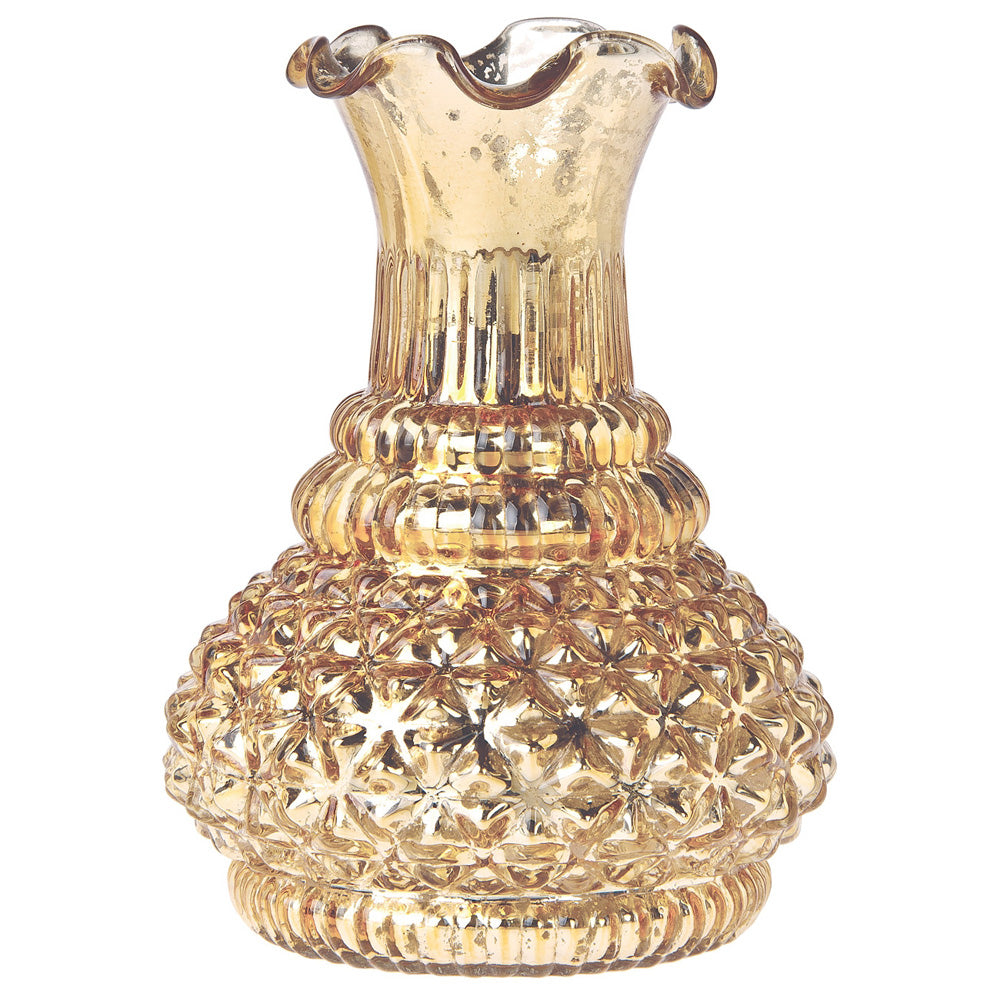 Vintage Mercury Glass Vase - 5.75-in Sophia Ruffled Genie Design, Gold - Home Decor Flower Vase - Decorative Dining Table Centerpiece for Weddings Parties Events - Ideal House Warming Gift - PaperLanternStore.com - Paper Lanterns, Decor, Party Lights &amp; More