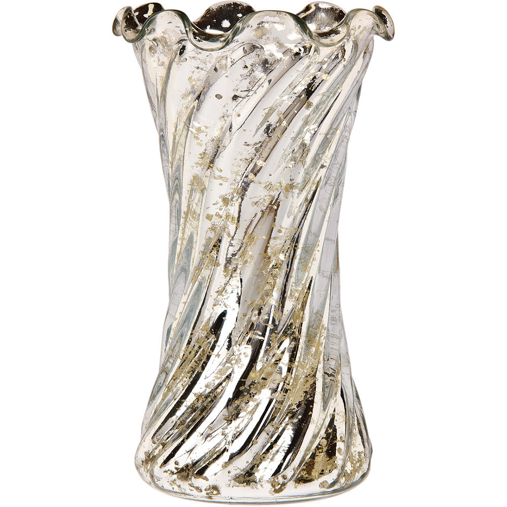 Vintage Mercury Glass Vase (6-Inch, Grace Ruffled Swirl Design, Silver) - Decorative Flower Vase - For Home Decor and Wedding Centerpieces - PaperLanternStore.com - Paper Lanterns, Decor, Party Lights &amp; More